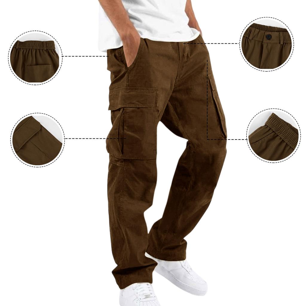 Men's Color Cargo Pants with Elastic Waist Button Closure and 6 Pockets for Work and Casual Wear