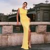 Cross-Border European and American Style Sexy Long Sequined Sleeveless Yellow Birthday Dress Evening Gown Dress