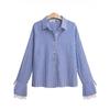 Plus Size Women's Clothing Spring New Arrival Fashion Wind Stripes Long Sleeves Elegant Slimming Shirt Stylish Color Plug Ruffle Sleeve Top