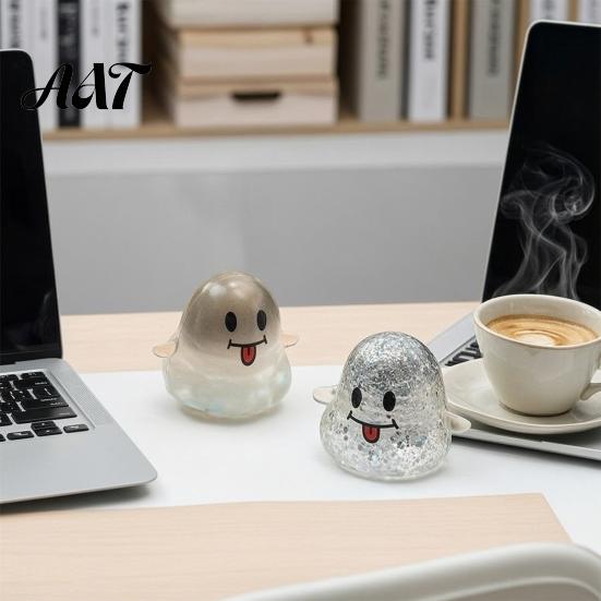 Spooky Ghost Toy Halloween Squeeze Toy, Glitter Stress Relief Office Desk Relievers Tongue-out Sensory Fidget for Home School Stretchable