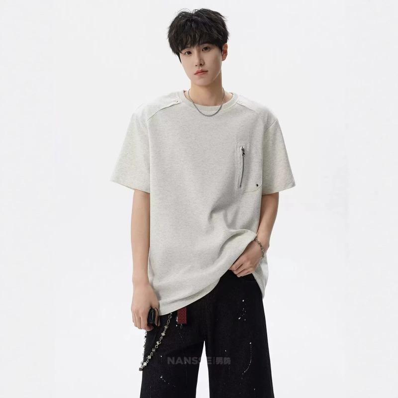 Men Crew Neck Short Sleeve T Shirt With Zip Pocket Loose Fit Casual Daily Tops