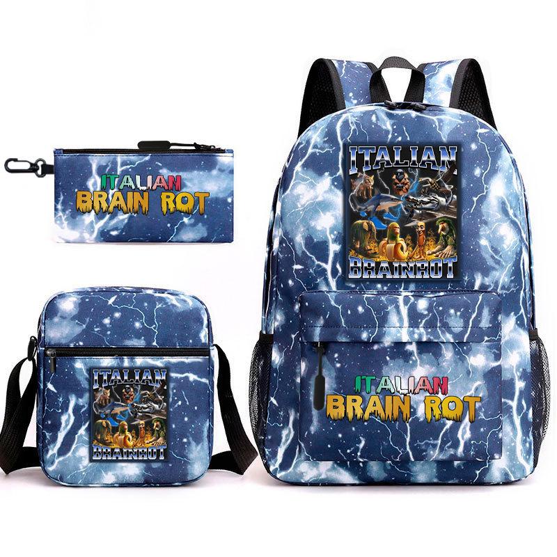Abstract Foreign Shanhaijing Children's Schoolbag Tongtongsahur Cartoon Primary School Student Backpack Three-piece Set L