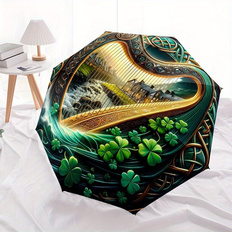 Irish Harp Celtic Knotwork Wall Art Print Umbrella - Cute Umbrella with Cute Design, Portable 3-Fold Compact Umbrella for Men