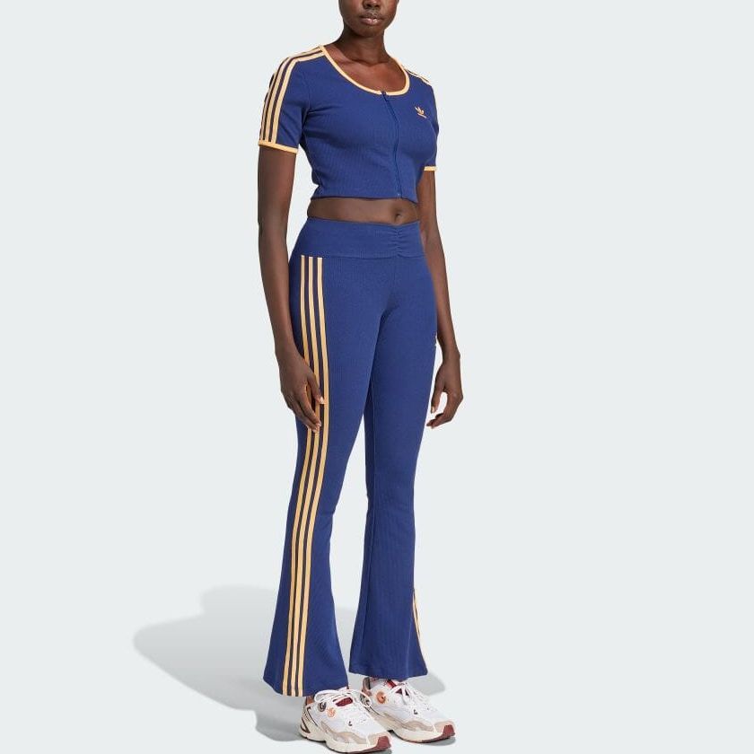 adidas Originals Side Stripe Slim Flare Casual Pants Women Bottoms Navy JG8045