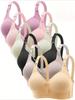 6Packs Adjustable Strap Flower Decor Bra, Soft Comfortable Breathable Push Up