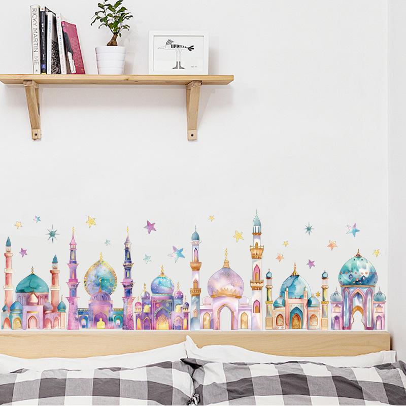 Cartoon Colorful Castle Wall Stickers Star Moon Sticker Children's Bedroom Toy Room Background Decoration Self-adhesive Murals