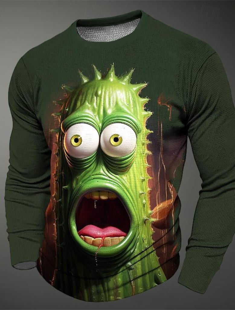3D Printed Cartoon Cucumber Bitter Melon Pattern Autumn Men's Round Neck Casual Long Sleeve Oversized Pullover Fashion Tops