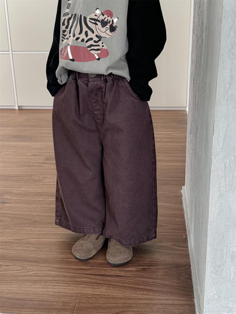 Jiaye Tongpin 2025 Autumn Kids' Distressed Cotton Wide-Leg Pants