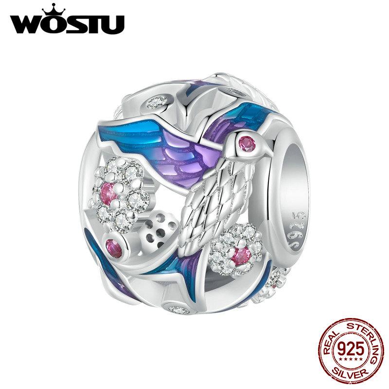 

WOSTU Стерлингового Серебра 925 пробы Зимородок Шарм Радужный Цвет Бусины Подходит Оригинальный Браслет DIY Ожерелье Изготовление Ювелирных Изделий Подарок 925 silver