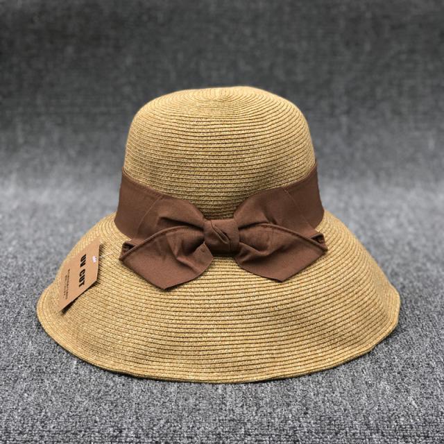 Sun Litong Travel Sunscreen Bucket Hat Women'S Summer Eaves Bow Sunshade Straw Hat Foldable Sun Hat