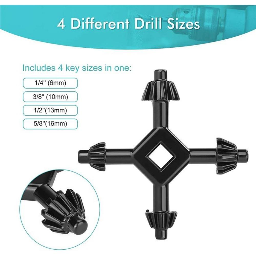 1 llave de portabrocas de 4 vías, llave de portabrocas universal para taladro, llave de portabrocas portátil 4 en 1 para la mayoría de taladros y herramientas eléctricas.
