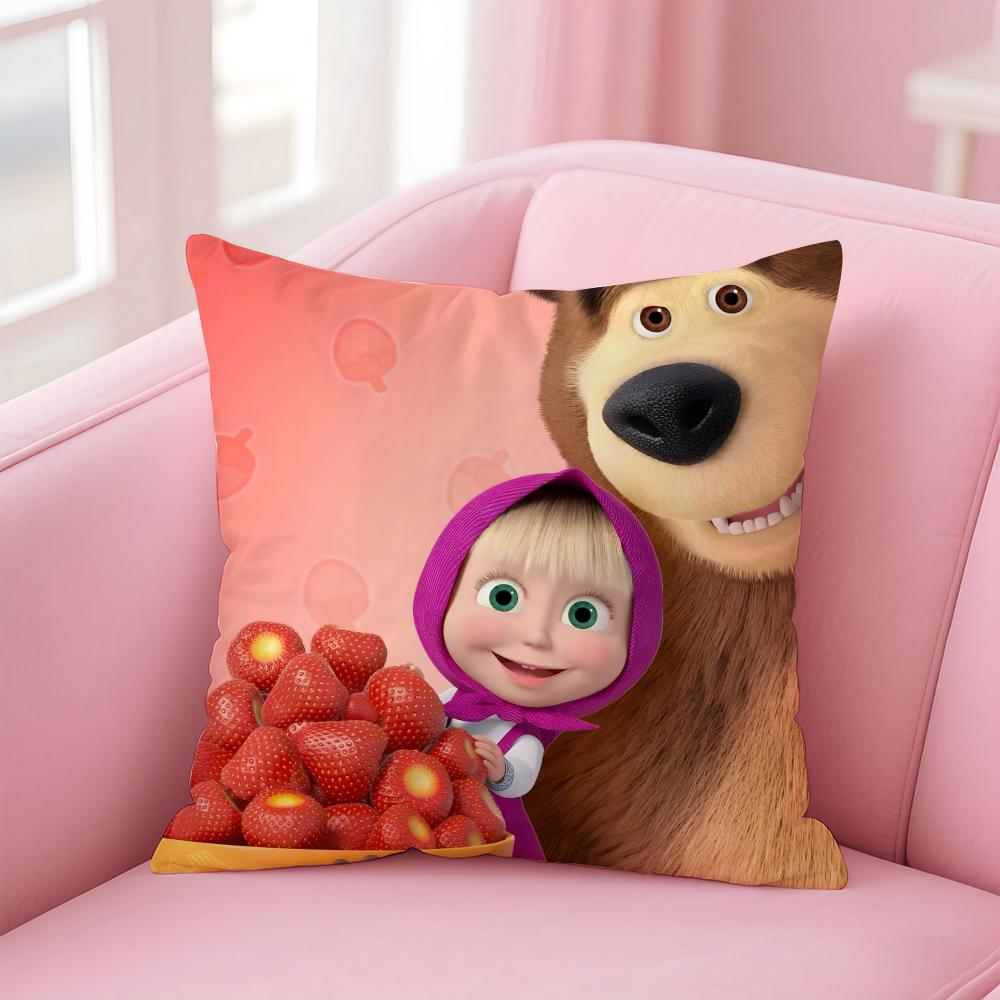 Cartoon Lovely Casual MMasha And The Bears Cushion Cover Linen Pillowcase Cover Soft Decor for Sofa Home Room