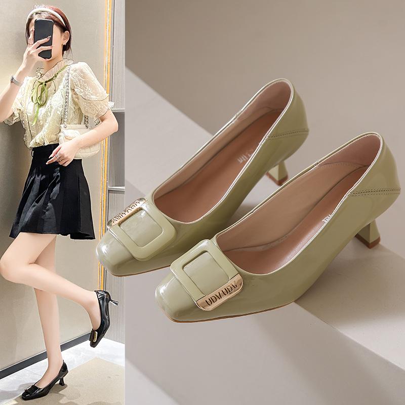 Moda Wysoka Jakość Damskie Buty Jesień Nowe Kwadratowy Czubek Cienkie Wysokie Obcasy Damskie Moda w Stylu Koreańskim Metalowa Klamra Czółenka Zapatos De Mujer