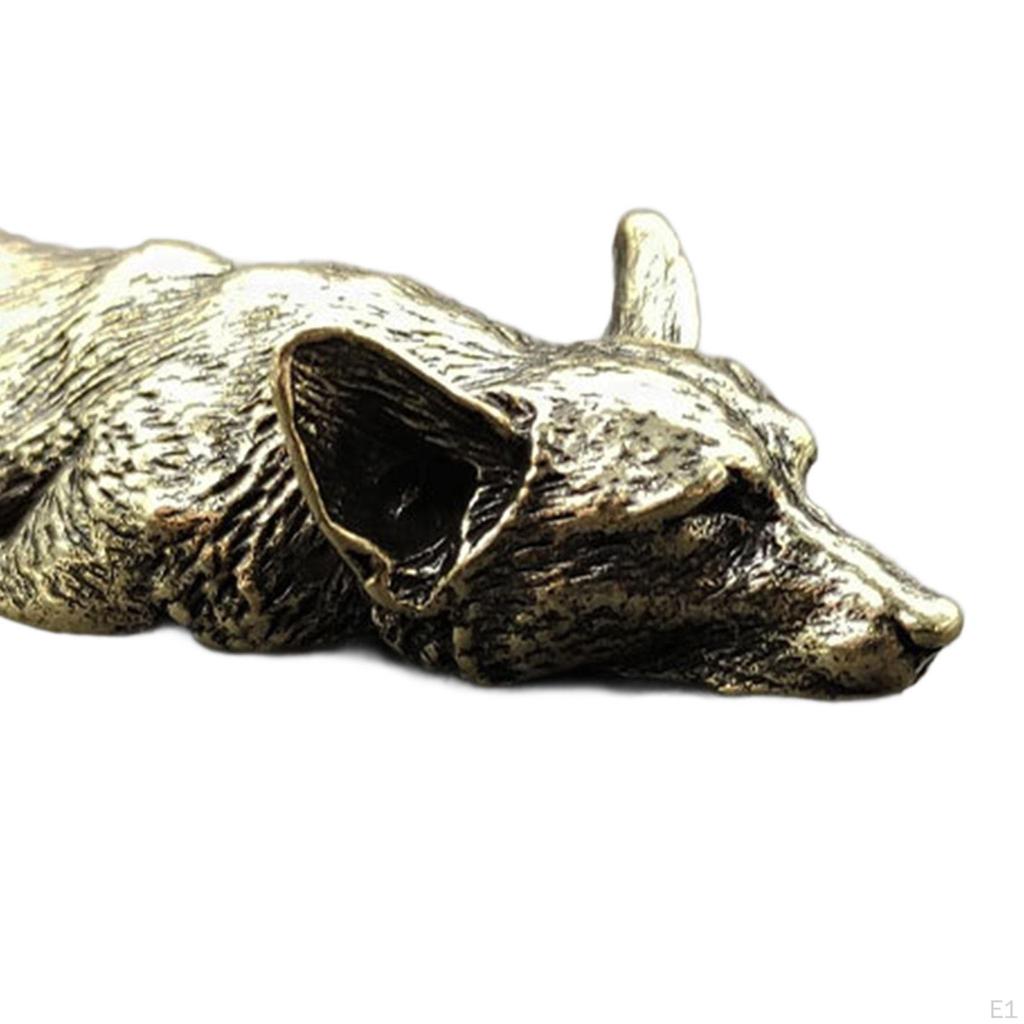 Brass Small Welsh Corgi Puppy Statue 8.2x3.1x1.5cm Adorable Kung Fu Tea Pet Miniature Table