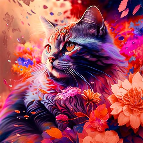 

5d Diy Алмазная картина Кошка Цветной пион Вышивка Мозаика Животное Цветок Набор для вышивки крестом Квадратный/круглый Декор для дома Full Round 20x20CM