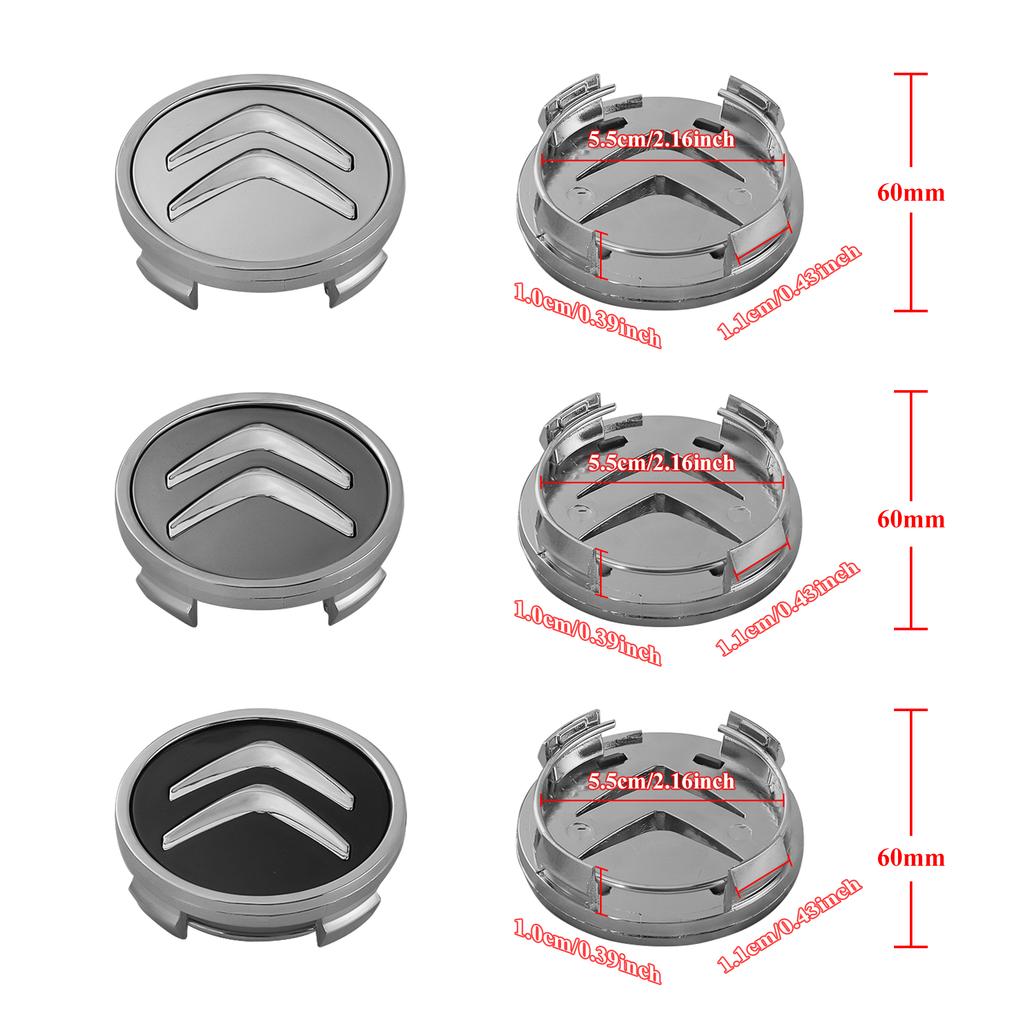 4 Stück Schwarze Radnabendeckel Auto-Radkappenabdeckung Auto-Emblem Zubehör für Citroen C1 C3 C4 DS3 VTS C-ELYSEE Aircross Picasso