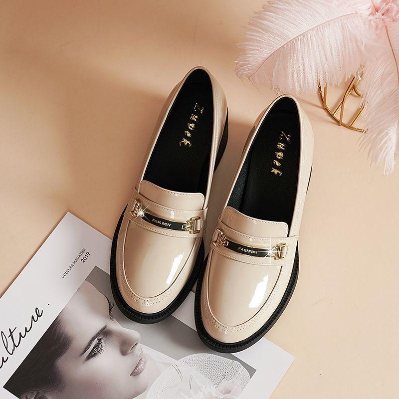 Women's Loafers Shoes with Medium Heels Ladies Pumps Leather Casual Round Toe Beau Today Elegant Dress Luxury Brand Fashion Shoe