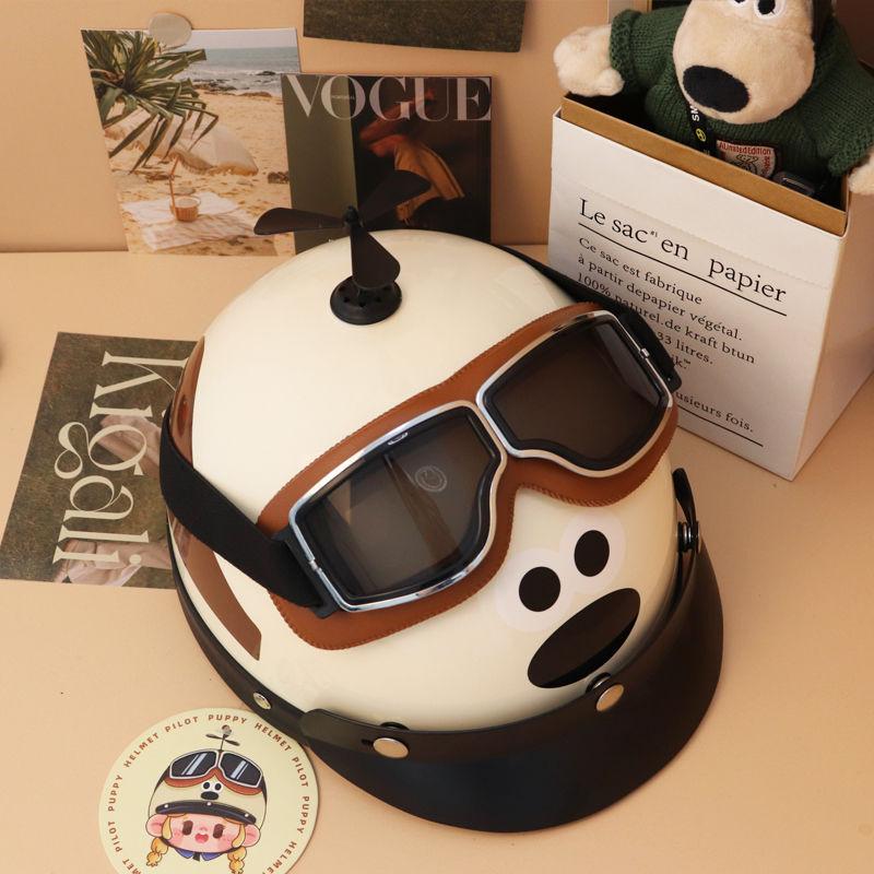 Helmet, Creative Head Dog Internet Celebrity Electric Car Women Summer Men Universal Retro Couple Half Helmet Speed Huageng