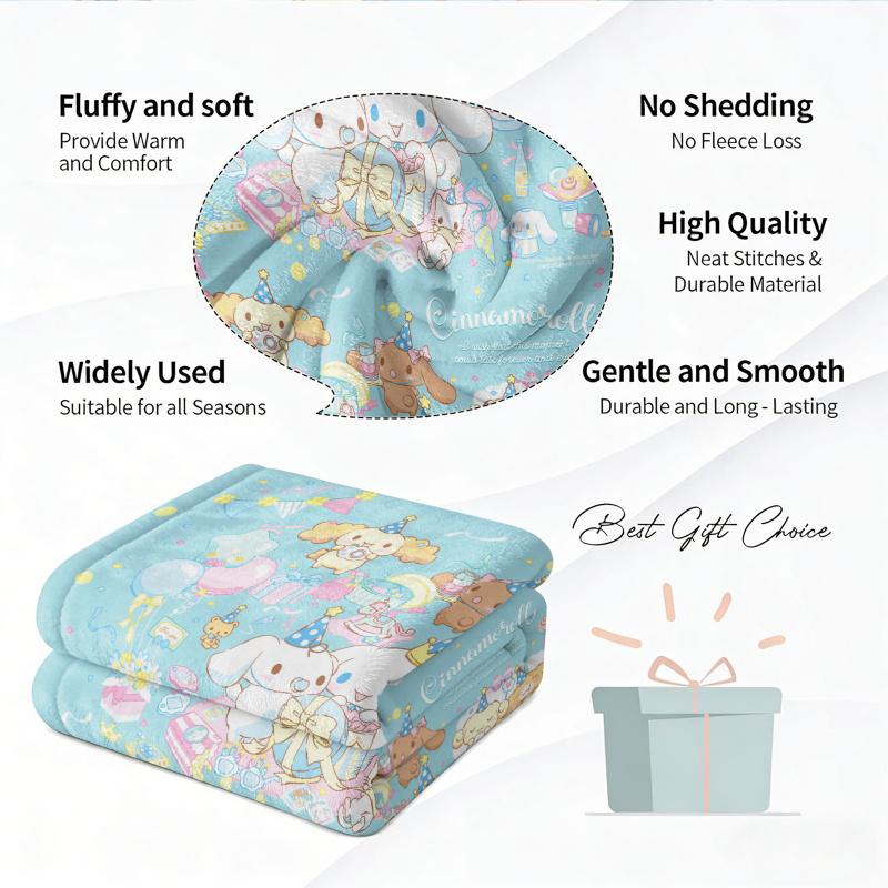 Pastel Blue Sanrio Cute Flannel Blanket Soft Warm Fluffy Throw Sofa Bed Cover Office Nap Shawl Lightweight Summer Blanket Gift