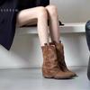 South Korea's new autumn and winter retro high heels French pointed short boots Western knight cowboy boots
