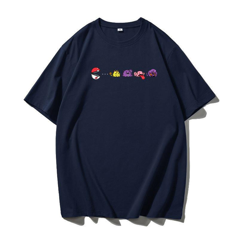 Pokemon PacMan Print Fun Game Print Versatile Shortsleeved Tshirt for Men and Women Pure Cotton Trendy Brand Summer