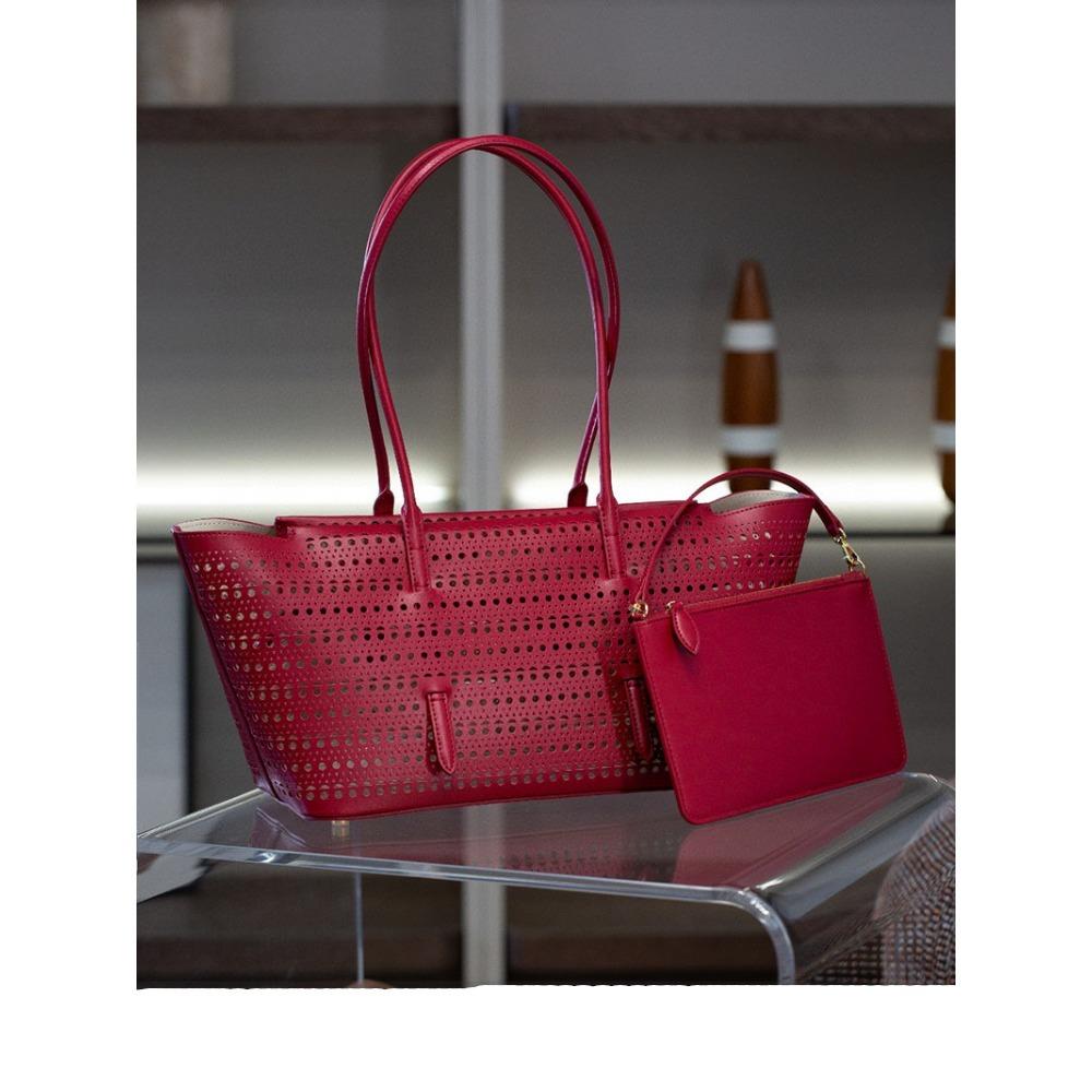 2025 New Leather French Neomina31 Hollow Tote Bag One Shoulder Handheld Leisure Basket Women's Bag