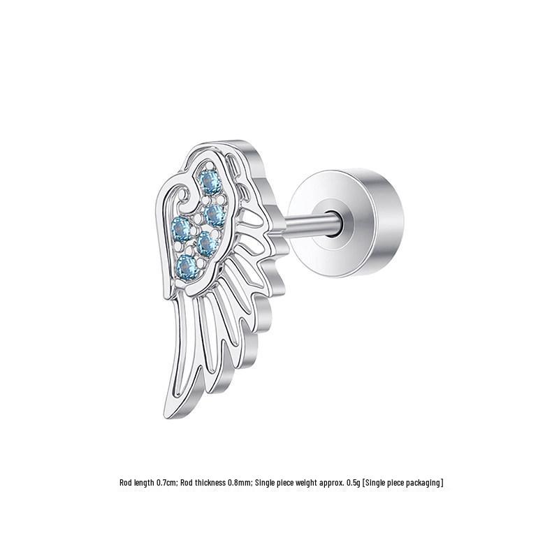 Crushed Ice Blue Winged Titanium Zirconia Stud Earrings - Unisex Cartilage Jewelry
