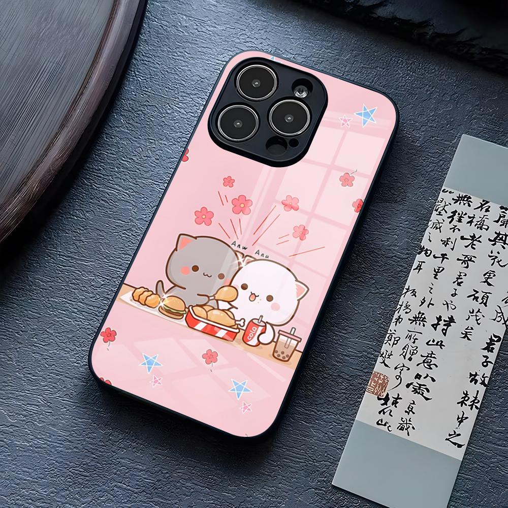 

Peach Mochi Cat Gaming Phone Case For IPhone 13 Pro Max 14 16 Plus 12 Mini 11 15 X XR XS 8 7 Plus SE Tempered Glass Back Cover iPhone12 ProMax