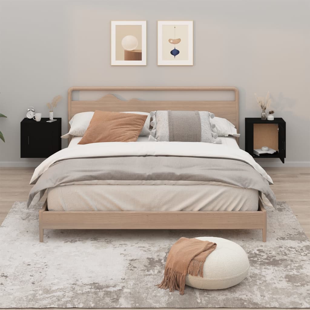Wall Mounted Nightstands Set of 2 Black 50 X 30 X 47 Cm