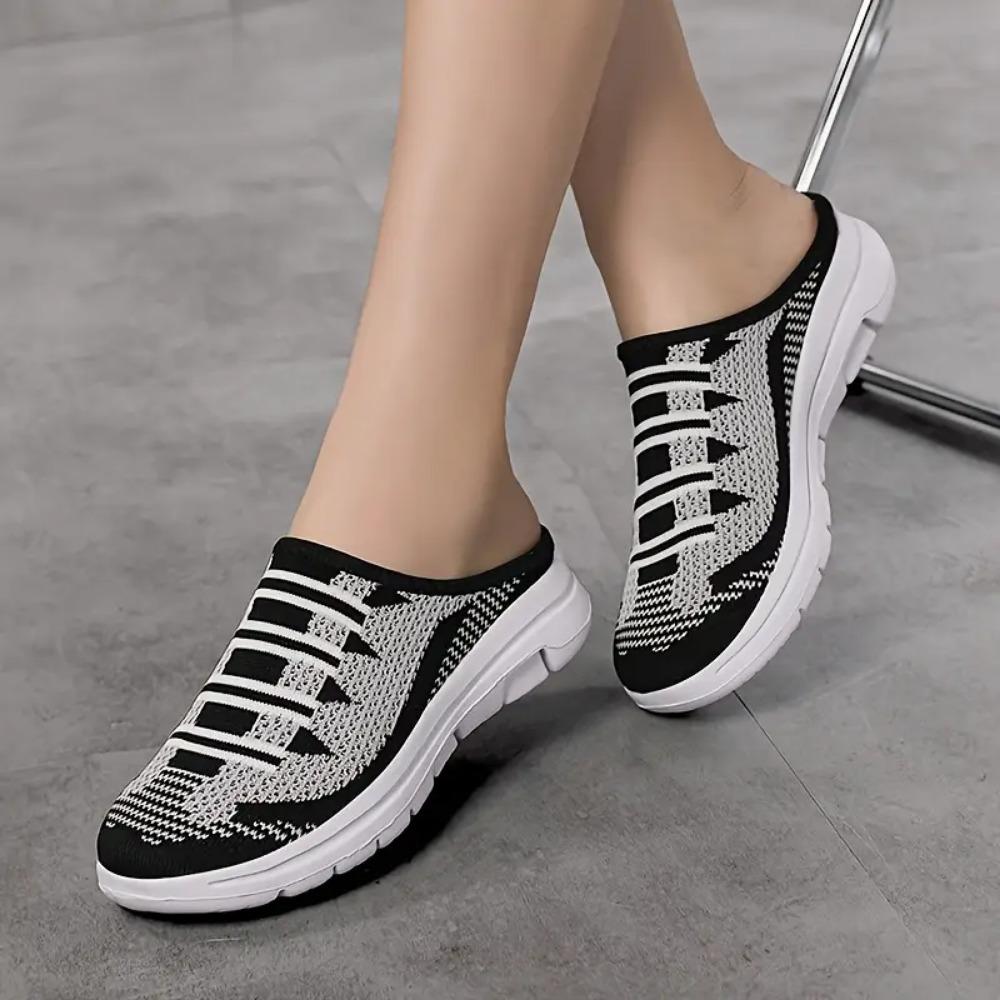 Women's Breathable Knit Mule Sneakers, Casual Slip On Outdoor Shoes, Women's Comfortable Shoes