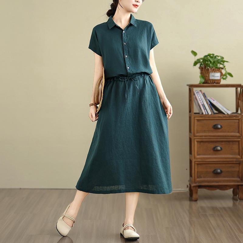 Krótki rękaw Plus rozmiar Bawełna len vintage nowe sukienki dla kobiet swobodna luźna długa letnia sukienka koszulowa