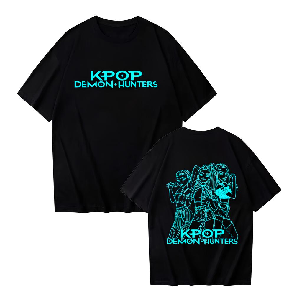 Women's Casual Cotton Luminous Print T-shirt Round Neck Pullover Short Sleeve Top