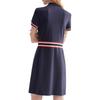 Fila Sports Lifestyle Series Fashion Casual Polo Neck Loose Short Sleeve Dress Women Dresses Legendary-Blue F51W321310FNV