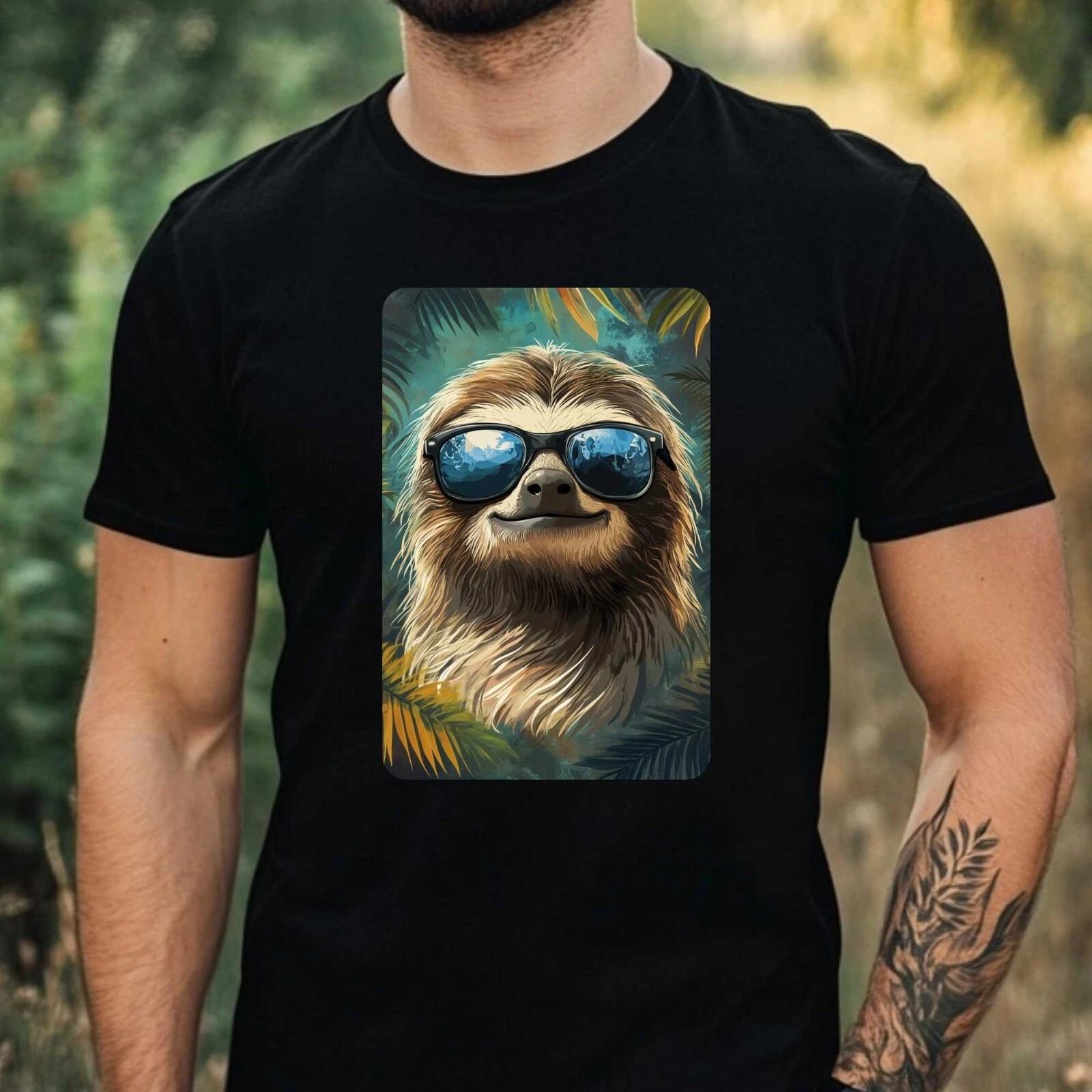 T-Shirt Herren Faultier mit Sonnenbrille Motiv Baumwolle Größe XS bis 5XL XXL