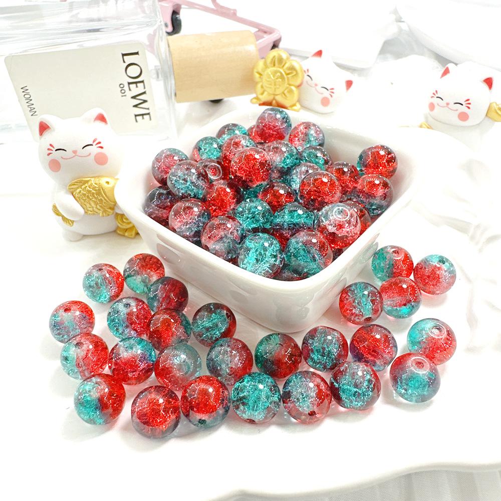 10mm Crackle Glass Round Beads, Loose Spacer Beads DIY Accessories for Bracelet Making 50pcs