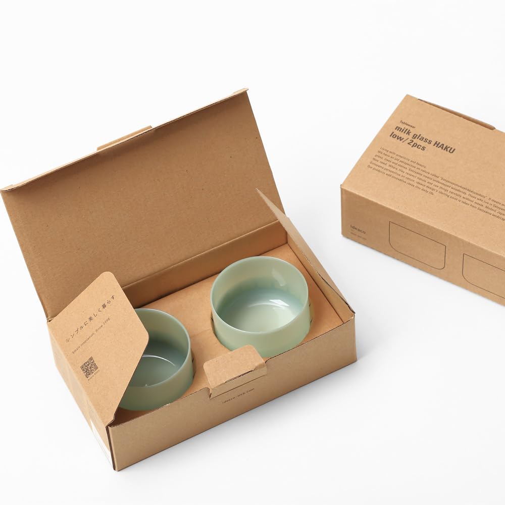 ideaco Milk Glass, 180ml Capacity, Set of 2, HAKU Low Mint, Heat-Resistant, Microwave- and Dishwasher-Safe