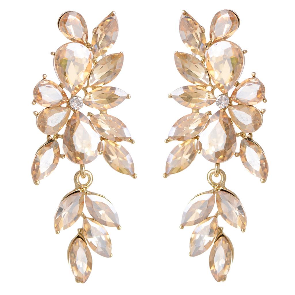 Luxe Alloy Flower Drop Earrings For Women With Sparkling Diamonds And Fashion Style