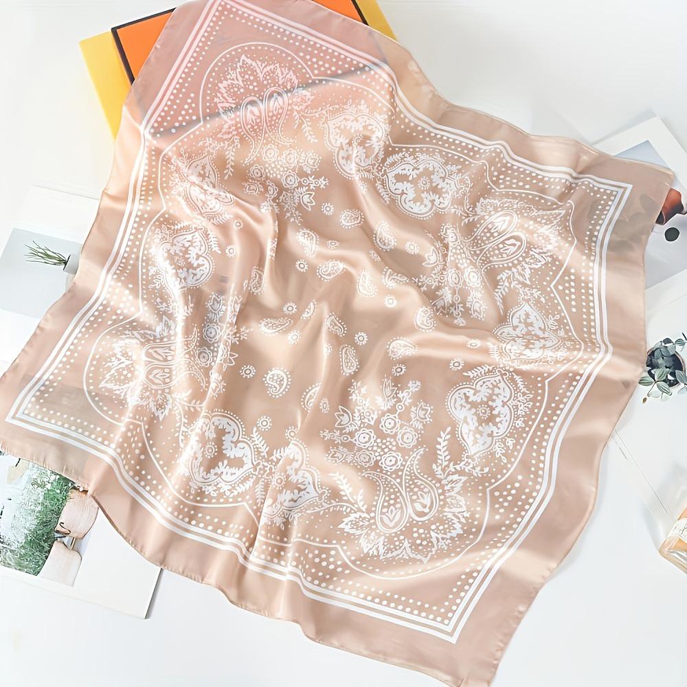 Women's Korean Style Retro Printed Imitation Silk Scarf for Professional and Casual Use