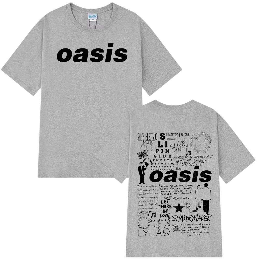 Oasis Band Logo Rock Band Tees Men Woman Short Sleeves Vintage T Shirts Hip Hop Loose Casual Oversized High Quality T-shirt Tops
