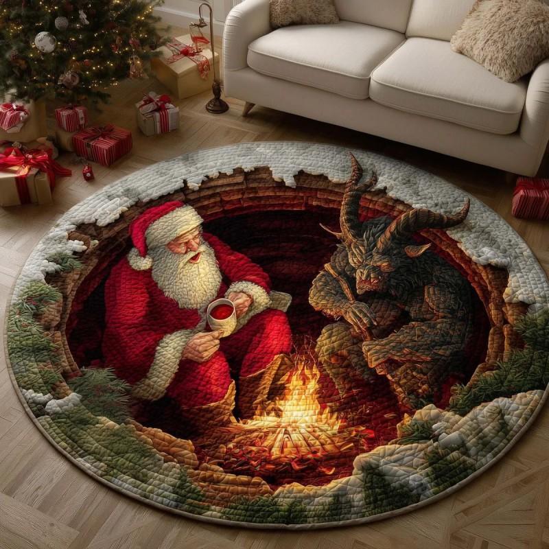 2026 Christmas Area Rug Round Floor Mat Living Room Anti-dirty Wear-resistant