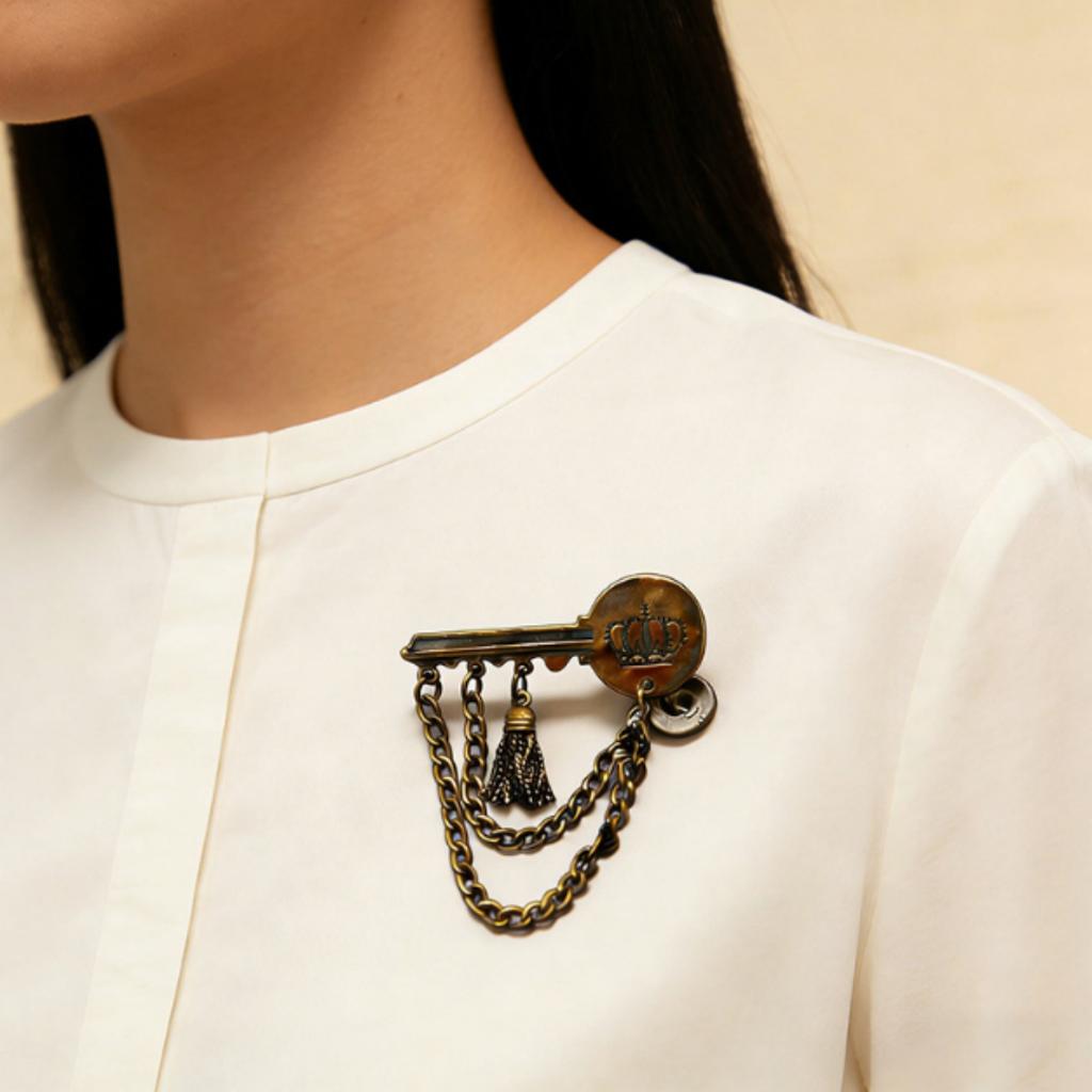 Tassel Brooch  Key Design Brooch Vintage Key Brooch Timeless Metal Pin For Casual Outfit Gifts Hat