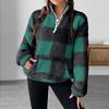 Damen Karo Halb-Reißverschluss Langarm Sweatshirt Lässiger Pullover