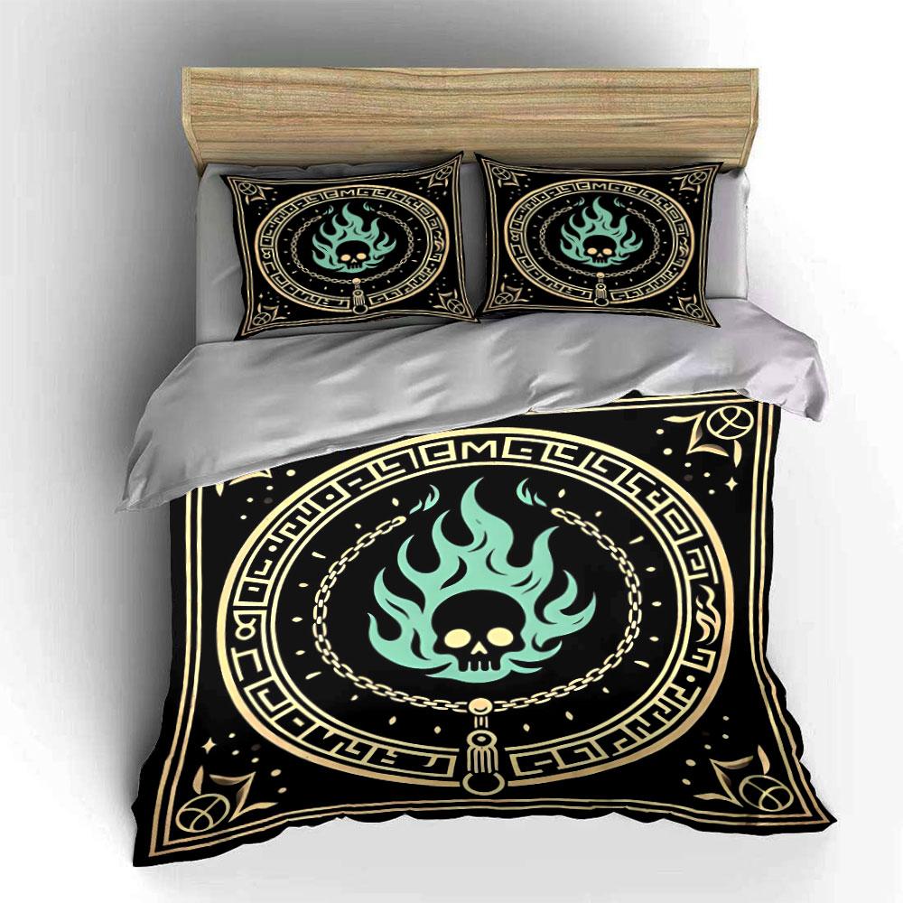 Skull Flame Decorative Set Bedding Set With 1 Duvet Cover 2 Pillowcases Single Double King Queen, Gift