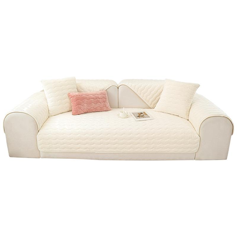 New Milk Velvet Sofa Dust Cover Cloth Winter Thick Plush Anti Slip Seat Cushion Solid Color Minimalist Leather Sofa Cushion Cover