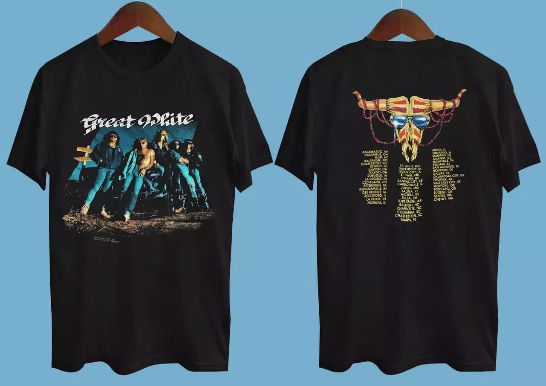 Vtg Great White 90s Tour Concert Band Double Sided Black All Size T-Shirt M