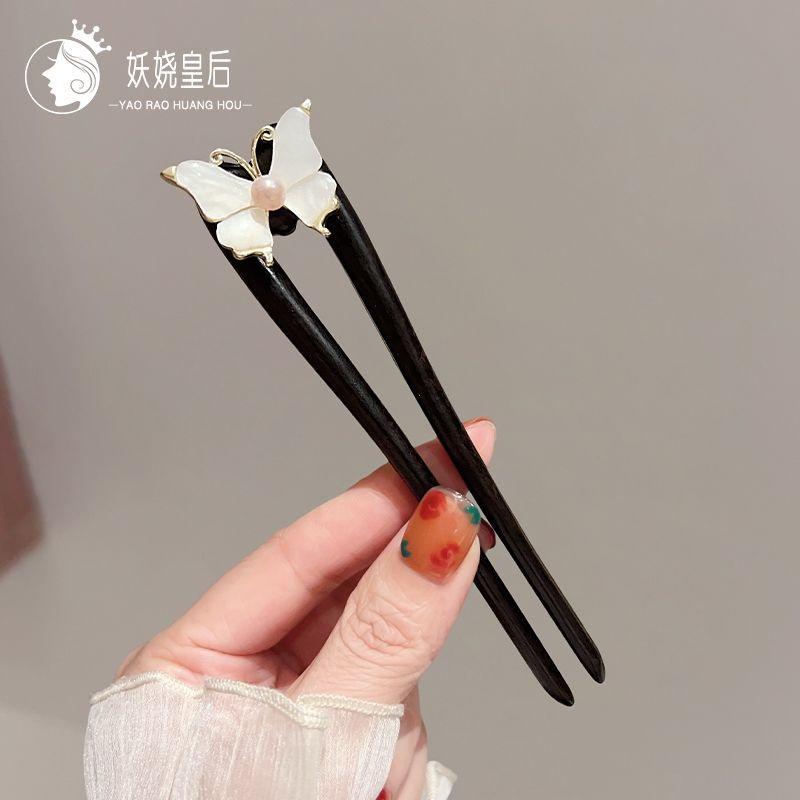 Sandalwood U Shape Hair Stick Retro Chinese Style Butterfly Hairpin Elegant Women Hair Accessories