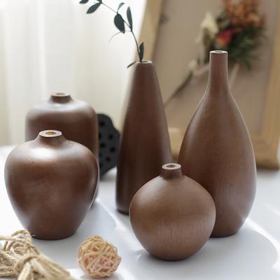 Vintage Massivholz kleine Vase, Mini-Blumenset, Tischplatte mit Trockenblumen, japanische Teestube-Dekoration, Holzgeschenk