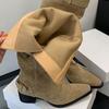 Fashion 2025 New Fashion Pointed Toe Women Knee High Boots With Heels Shoes Female Slip On Footwear Ladies Long Western Booties Shoes