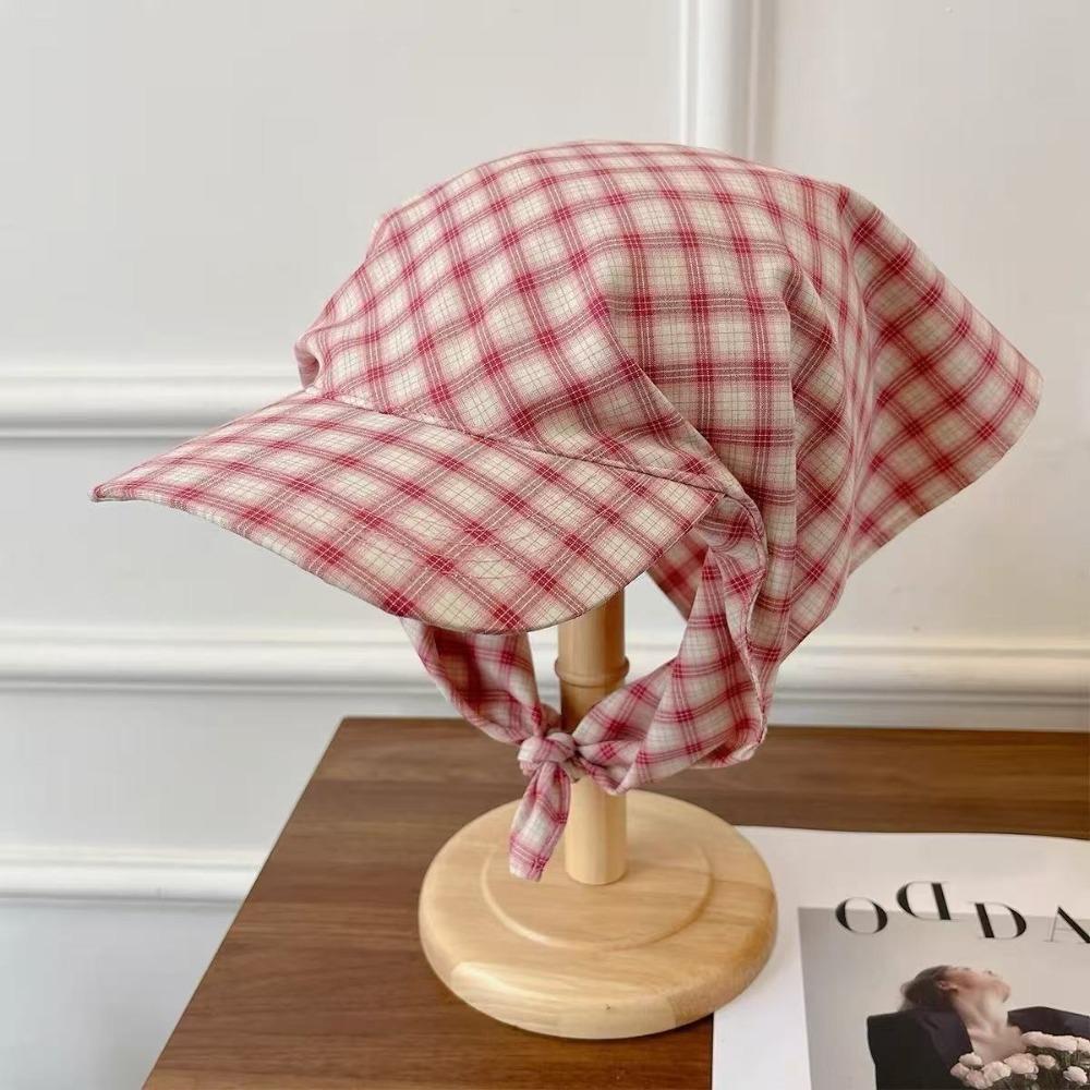 Rural Style Triangle Headscarf Hat Plaid Strappy Bandana Cap Retro Headscarf Baseball Hat  Travel