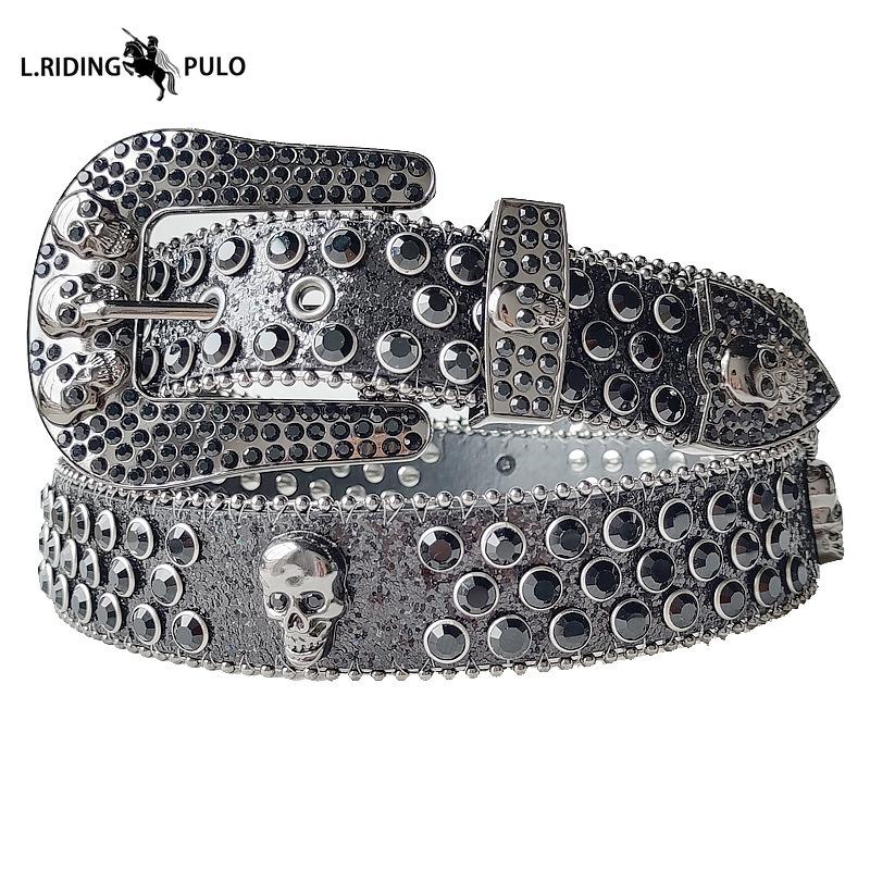 Cinto Caveira Moda Masculino Feminino Cinto Strass Punk Hip Hop Cinto de Couro Calças Jeans Vestido Fivela de Cinto Brilhante